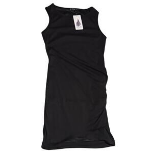 BTFBM Women's Sleeveless Ruched Stretchy Mini Dress Black Sz M polyester/cotton